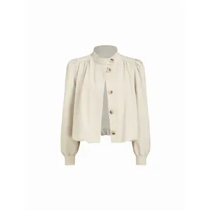 Cider Stand Collar Ruched Ruffle Oversized Jacket