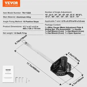 VEVOR Accurate Miter Gauge, Fits Slots 3/4''x 3/8'', Crafted from Aluminum Alloy, Features 15 Adjustable Angle Stops, Spring-Loaded Plunger Detachable Disc, Ideal for Woodwork Table Saws