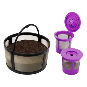 Reusable Mesh Ground Coffee Filter Carafe for Keurig K-Duo Essentials and K Duo Brewers Machine, With 2 Refillable K Cups Pod by PureHQ - Gold Tone Mesh Filter - Value Pack