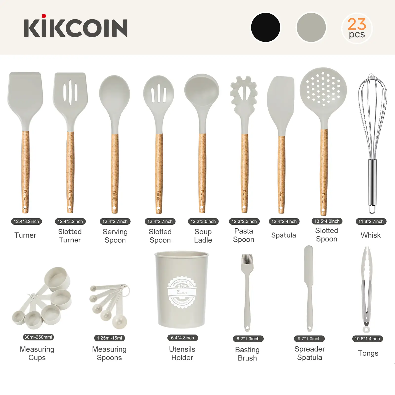 [Clearance-The Last Chance]23 PCS Kikcoin Kitchen Utensils Set,Wood Handle,Silicone Heat Resistant Cooking Gadgets for Nonstick Cookware,Turners,Tongs