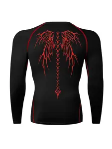 Men's Skeleton Wing Print Long Sleeve Sports Tee, Quick Drying Breathable Crew Neck T-Shirt, Sport & Outdoor Clothing for Gym Workout Running, Athletic Fashion Activewear