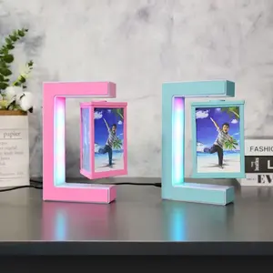 Levitating Photo Frame - Magnetic Floating Picture Frame with LED Light, 360° Rotating 4-Sided Display for Home & Desk Decor