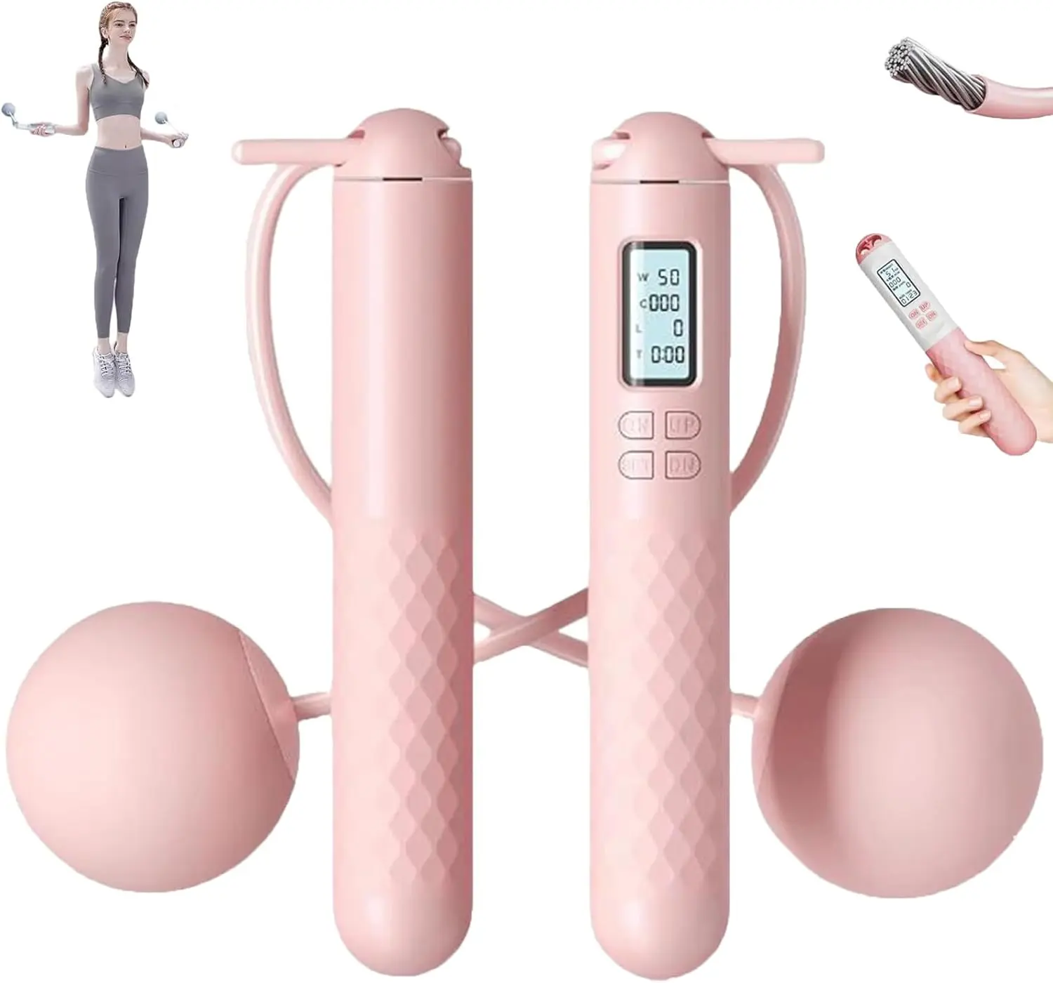 2-in-1 Weighted Skipping Rope with Digital Counter, Adjustable PVC Cordless Design with Firm Grip Handles for Adults & Kids Fitness Training, Training Equipment, Lcd Screen, Compact Carry, Cordless Handle, Indoor/Outdoor, Pvc Material, Anti-Skid, Cordless