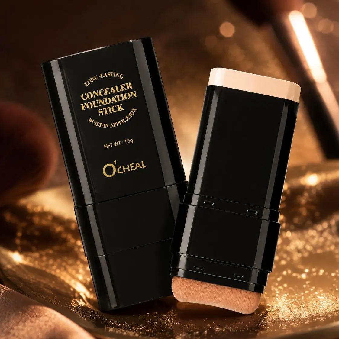 2-in-1 Compact Foundation Stick with Built-In Brush, Long-Lasting Full Coverage Concealer Foundation, Natural Matte Finish, Waterproof, Sweatproof, Blemish-Blurring, Easy-to-Blend, Travel-Size Makeup for Flawless Skin