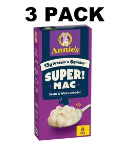 Annie's Super! Mac, Macaroni And Cheese, Shells and White Cheddar, 6 oz 3 pack