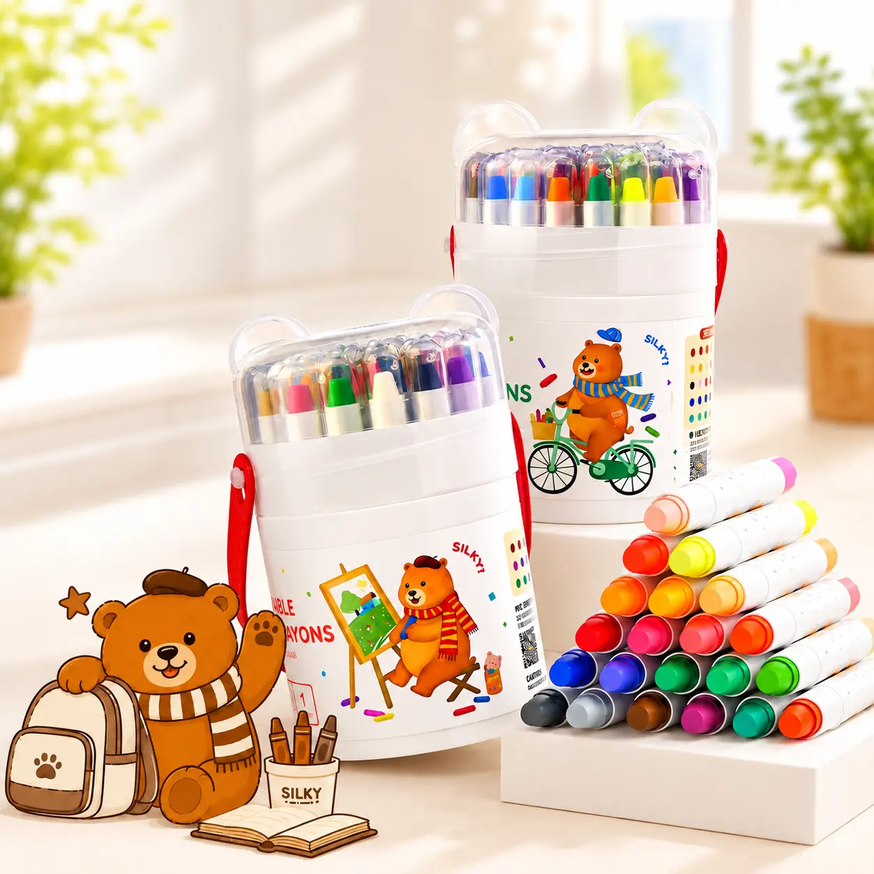 JUPITEARTH Twist Crayons for Toddlers Age 1+ - 48 Bright Colors, Washable, Non-Toxic, Silky Smooth, Easy-Grip Multipurpose Art Supplies, Plastic Tube, QR Code Stickers Included, Ideal for Kids' Art, Back-to-School Gifts for Boys & Girls Ages 4-8