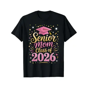 Senior Mom Class of 2026 Graduation T-Shirt - Pink & Purple Proud Mama Gift Suitable for, Round Neck Casual Fit, Machine Washable for Class of 2026 Graduation Parties & Crewneck Tshirt