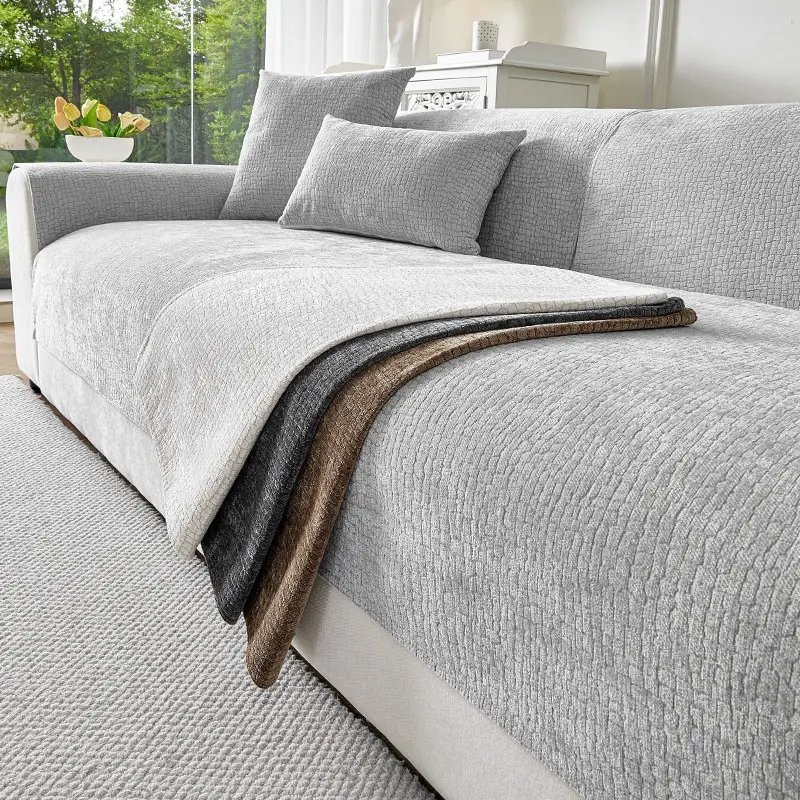1PC Non-Slip Washable Solid Color Chenille Sofa Cushion Cover, Backrest Towel, All-Season Home Pet-Friendly Furniture Protector, Couch Sofa Protector, Suitable for Bedroom, Office, and Living Room Decor, Washable Sofa Slipcover