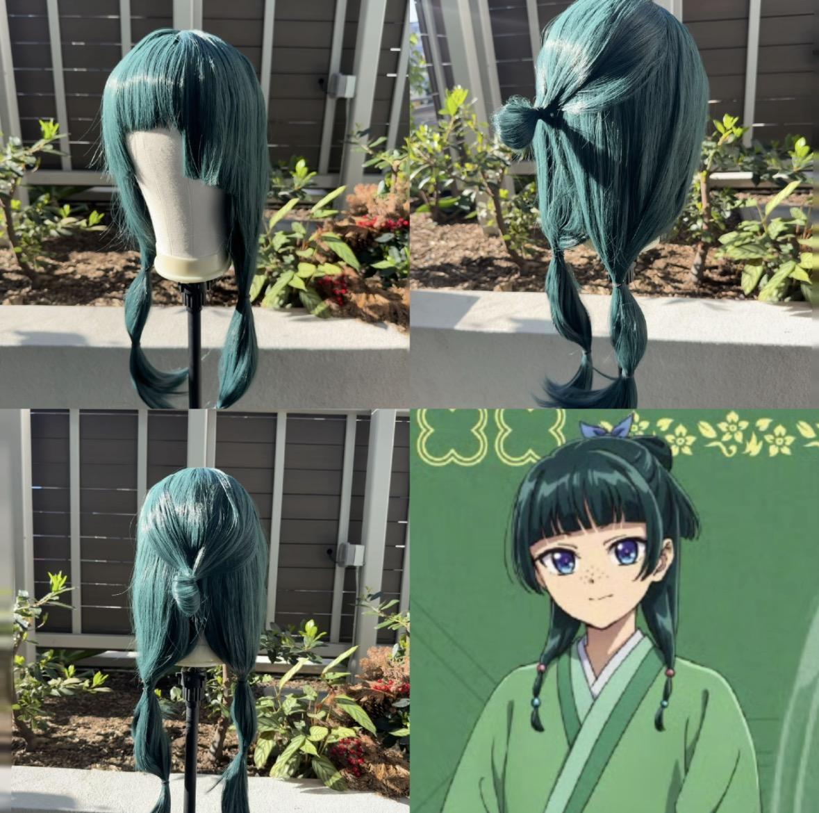 Maomao Cosplay Wig, The Apothecary Diaries, Dark Green Long Wig with Bangs, Anime Character Wig
