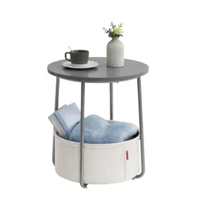 VASAGLE LILEA Collection - Small Round Side End Table, Modern Nightstand with Fabric Basket