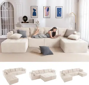 MAXYOYO 129.5" Modular Sectional Sofa Couch, U Shaped Modern Cloud Couch with 2 Ottomans, Sofa in A Box, Tufted 6-Seat Boneless Sleeper Chair for Living Room, No Assembly Required