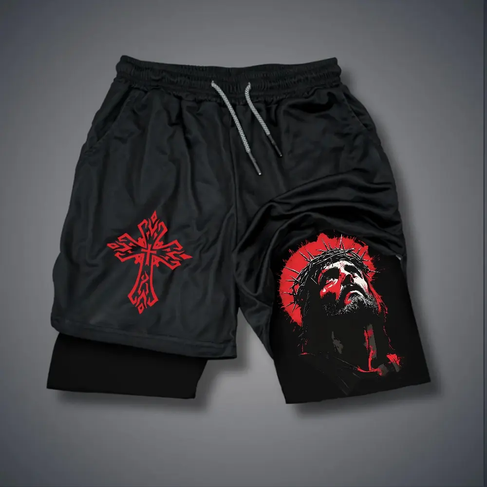 Jesus 80s 90s summer men shorts for men jorts outfit men graphic shorts Double-layer sports shorts Comfortable short shorts summer