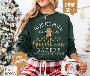 Gingerbread Bakery Sweatshirt, North Pole Christmas Crewneck,  Womens Holiday Sweater