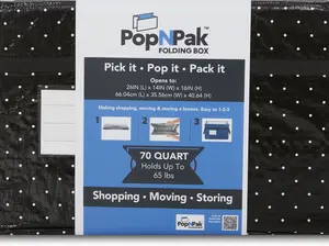 Pop N' Pak 26" Polka Dots Collapsible Folding Storage Box - 70 Quart Capacity, Clear Lid, Portable & Lightweight, Ideal for Closet, Inventory, Dorm Move-In, Beach, Laundromat, Homeowners