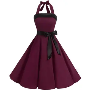 Vintage Dress for Women 1950s Halter Retro Cocktail Dresses Audrey Hepburn Style Rockabilly Swing DressGift