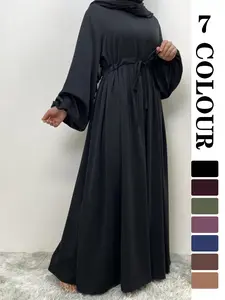 Women's Solid Color Round Neck Dress, Casual Long Sleeve Dress for Summer, Ladies Islamic Clothes for Daily Wear