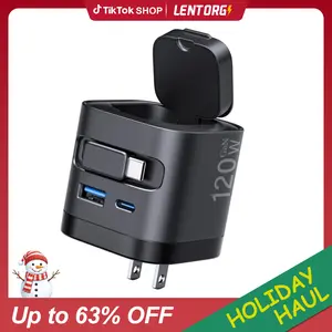 【Lentorgi】4-in-1 GaN Charger with Apple Watch Charger, 120W Max Fast Charging Adapter with Retractable Type-C Cables, Portable Folding USB-C Power Adapter for iPhone, iPad, MacBook & More