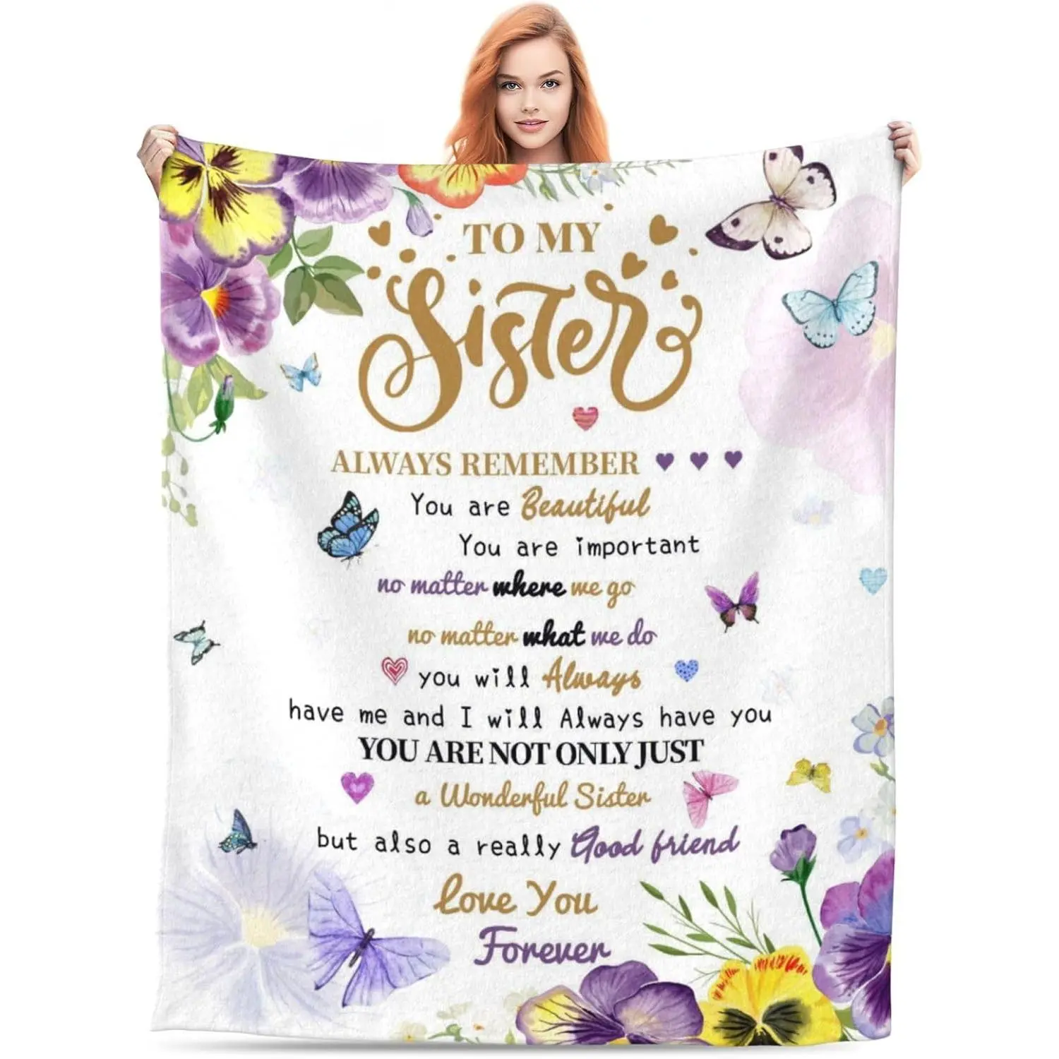 Women's 50x60 in Butterfly Print Blanket, Colorful Afghan with Purple & Yellow Floral Design, Cute Printed Fabric Throw for Sister Gifts, Butterfly Print Blankets, Colorful Afghan Blankets