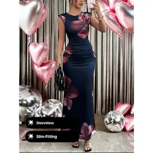 Women's Floral Print Tube Mermaid Dress, Elegant Sleeveless Maxi Dress for Party Wedding Guest, Ladies Summer Clothes, Womenswear