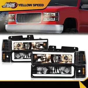 Black LED Tube Headlights Headlamp Fit For 88-98 Chevy GMC Sierra C/K Silverado Truck