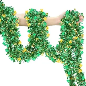 33Ft St Patricks Day Garland Decor, Green and Gold Shamrock Tinsel Garland, Ceiling Hanging and Wall Decor Party Supplies for St Patricks Irish Party Home Decoration