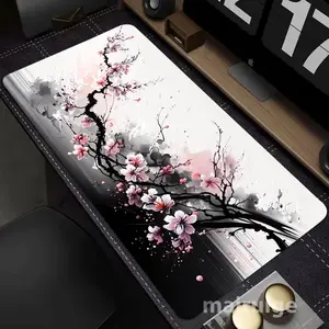 1-Pack XXL Oversized Gaming Mouse Pad, Cherry Blossom Ink Painting Design, 3-5mm Thick Non-Slip Rubber, Washable, Computer and Office Decor, Computer Accessories, Top Choice for Gamer Gifts, Ideal for Laptop, Study, and Work Desks