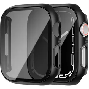 2 Pack for Apple Watch Series 9 Series 8 7 Privacy Screen Protector Case 41mm, Unti-Spy Glass Protector Hard PC Cover Bumper for iWatch 9 8 7 41mm Accessories, Black/Black