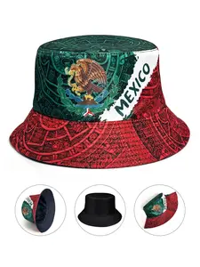 Mexican Flag All Over Print Breathable Fisherman Hat, Reversible Design Sun Hat, Foldable Lightweight, All-Season Outdoor UV Protection, Casual Beach Vacation Accessory