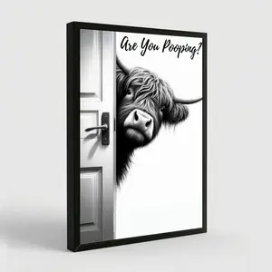 Vintage Highland Cow Poster Bathroom Art Wall Farmhouse Home Vintage Funny Signs Highland Cow For Home bathroom decor