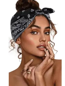 Women's Elastic Non-Slip Hair Tie, Floral Yoga Workout Headband, Paisley Leopard Stripe Print Bowknot Hair Accessory, Hair Bows Headbands for Girls