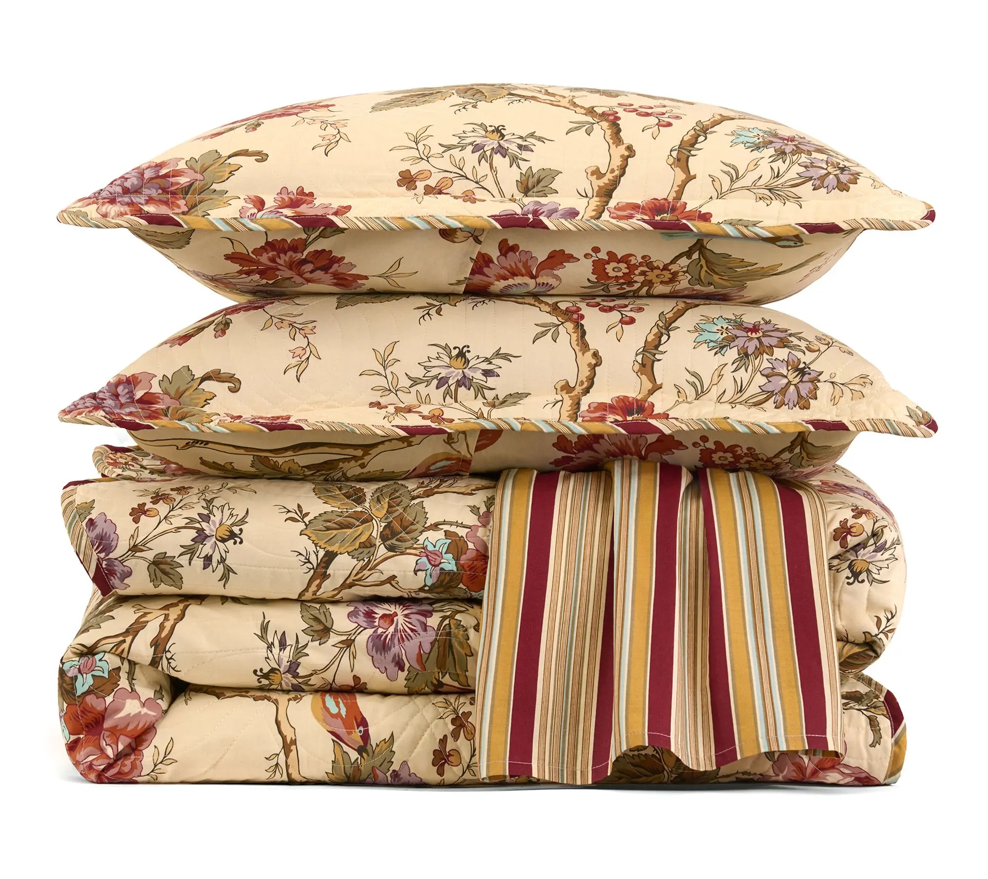 Waverly Charleston Chirp 100% Cotton 3PC Quilt Set-Twin Papaya