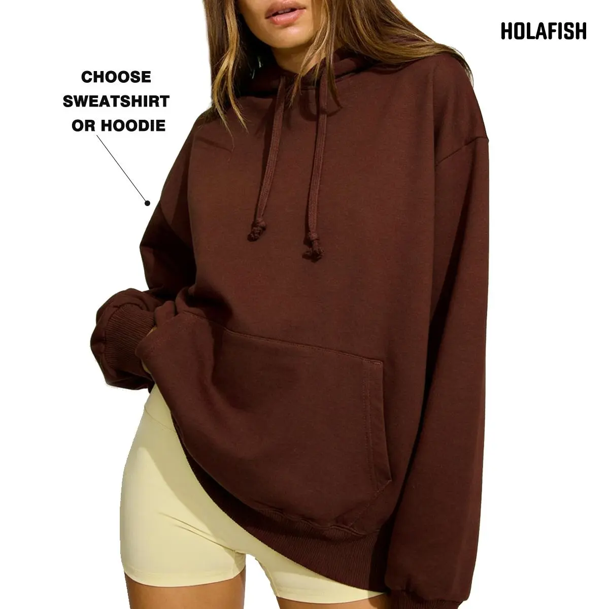 Holafish Women's Korean Minimalist Hoodie, Cute Oversized Fleece-Lined Cotton Blend Pullover for Everyday Wear & Work, Piece, Lazy Outfit