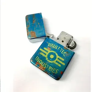 Vintage Blue Metal Tin Box Lighter, Portable Windproof Lighter - Butane Gas Not Included