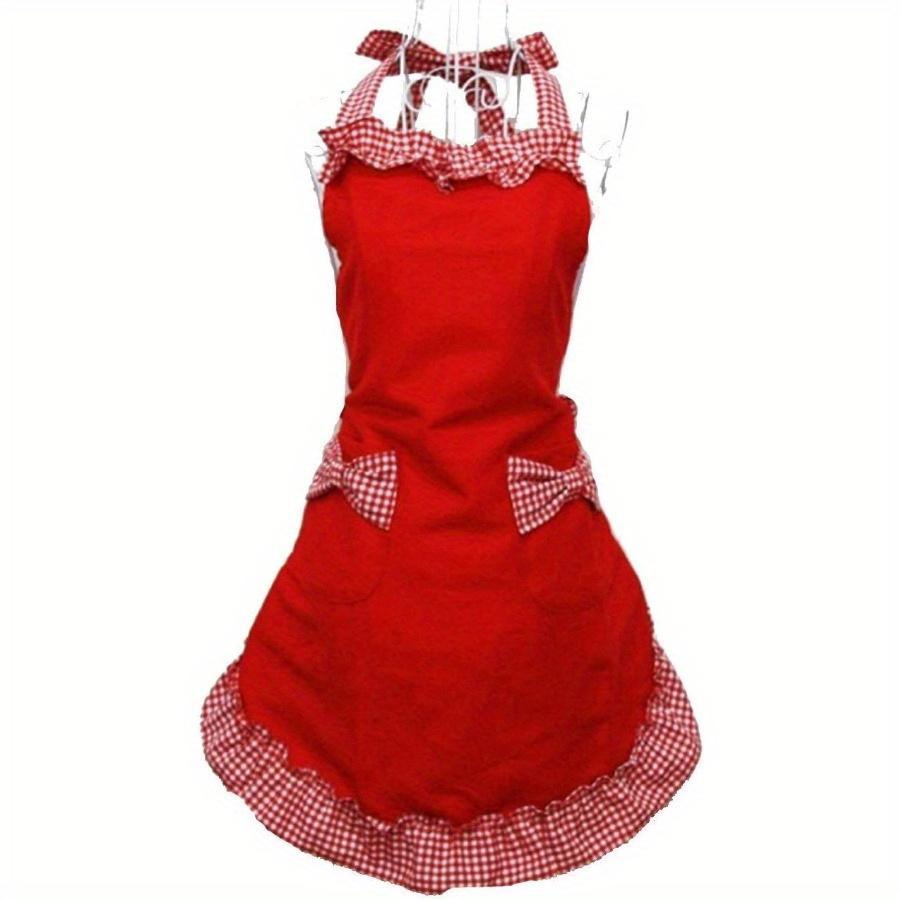 Vintage-Style Adjustable Apron with Red & White Checkered Bow Pocket, Durable Polyester, Perfect for Cooking, Baking & Easter Kitchen Wear, Baking Attire | Vintage Apron | Durable Apron