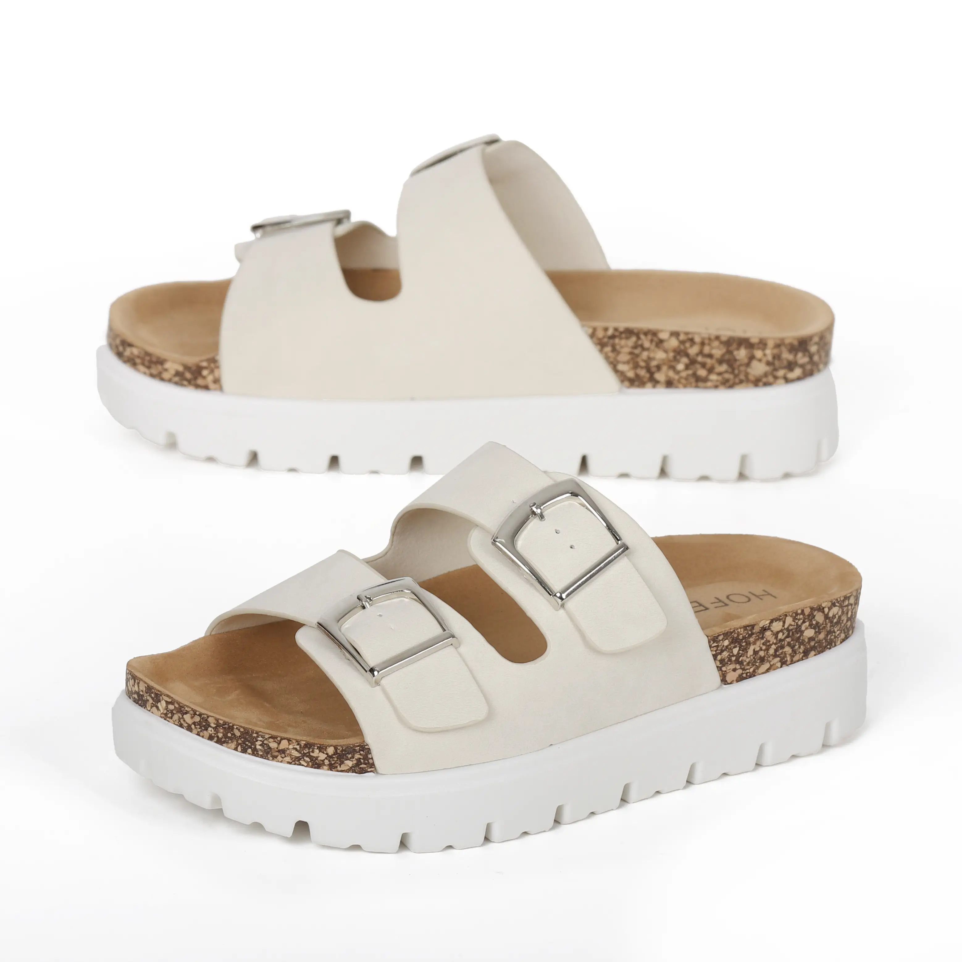 Hofeny Women Sandals,Arch Support Slides with Adjustable Buckle Straps and Cork,Thick Soled Girl Ergonomic Design