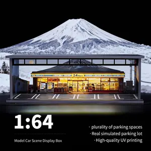 Gift for Car Lovers: LED Light Up 1:64 Scale Garage Diorama with 6 Car Capacity, Clear Acrylic & Dust-Proof Design, Expandable Showcase, Perfect Gift for Collectors