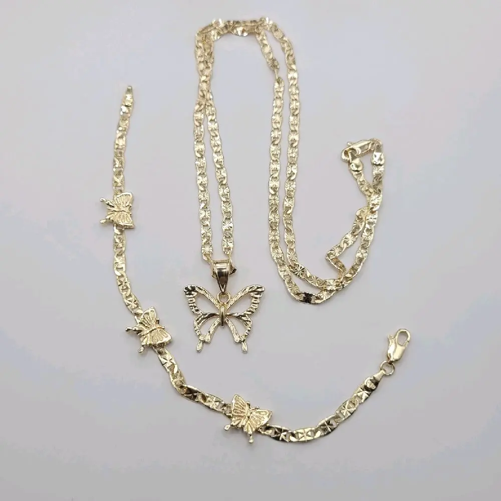 Butterflies Set Necklace and Bracelet Combo Laminated-Gold 24-Inches Chain Style Elegant Butterfly Charms