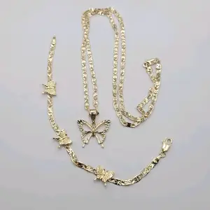 Butterflies Set Necklace and Bracelet Combo Laminated-Gold 24-Inches Chain Style Elegant Butterfly Charms