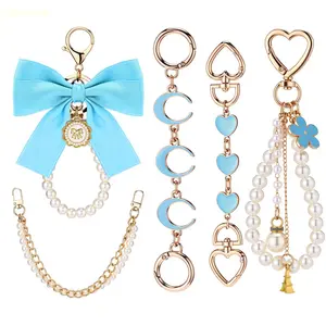 Cute Pearl Bow Keychain Set - 5-Piece Keychains with Key Rings, Decorative for Leisure & Indoor Recreation