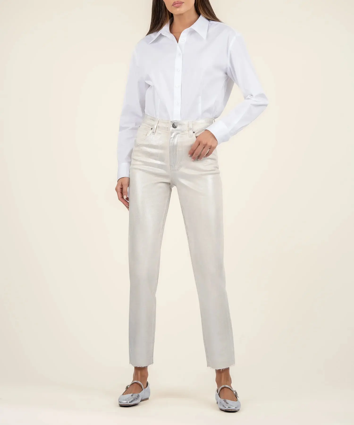 Reese Metallic Silver Jeans, Stylish Fitted Pants for a Lady, Women's Basic Bottom for Casual Daily Wear, Bottom Pants