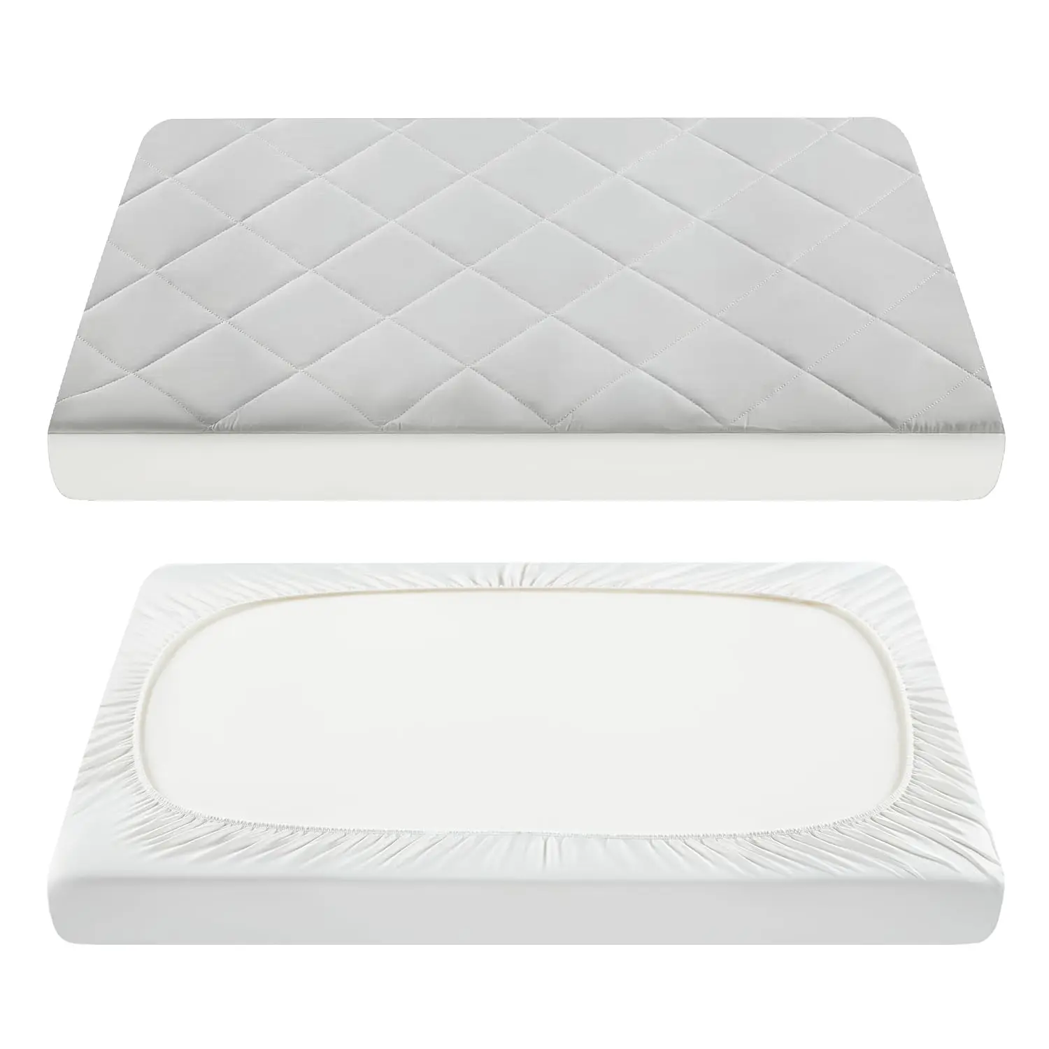 Pack and Play Sheets Pad - Waterproof Play Yard Playpen Sheets Pad, Soft Quilted Sheets with 1''-3'' Deep Pocket, Breathable and Fluffy, 39"x27",Light Grey