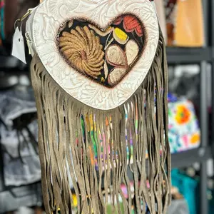Leather Crossbody Bag with Fringe and Patchwork Design