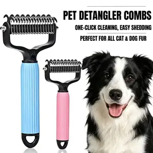 Double-Sided Cat Shedding Dematting Comb Deshedding Dog Brush, Pet Undercoat Rake Grooming Brush for Long Haired Dogs, Matted Fur Remover for Cats