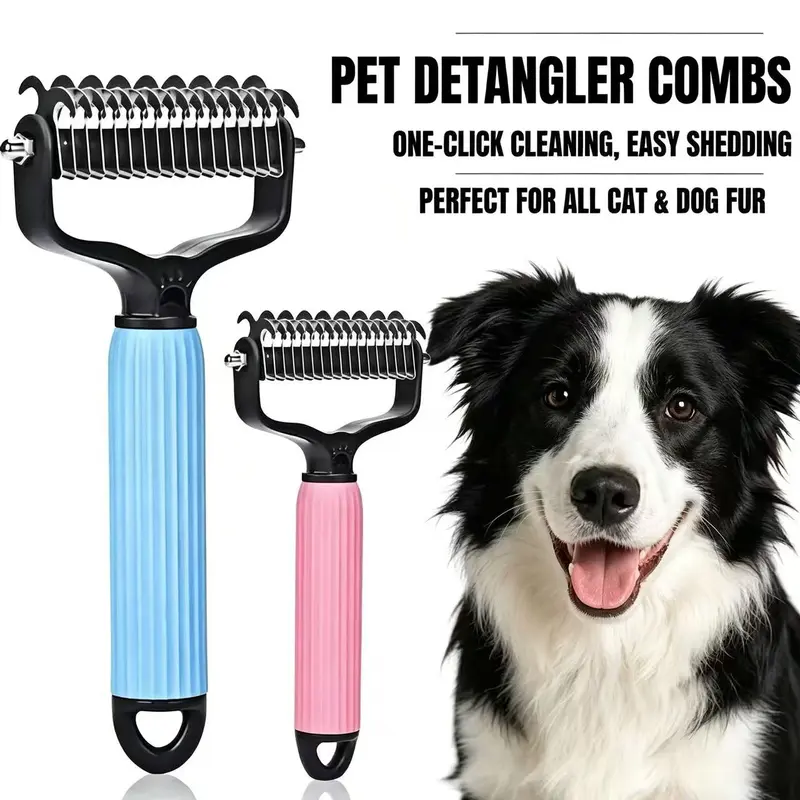 Double-Sided Stainless Steel Deshedding Brush - Universal Essential Grooming Tool with Steel-Solid Undercoat Rake, Long-Coat Compatibility, Detangling, Fur Removal, Smooth Coat Care, Easy-to-Use Design for Dogs