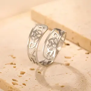 Skyrim Lotus Flower Adjustable Rings Women Stainless Steel Gold Color Ring Amulet Yoga Buddhism Jewelry Birthday Gift