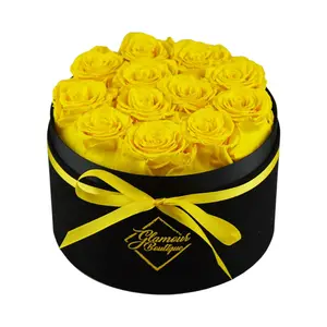 Eternal Prestige Velvet Black | 12 Yellow Roses Box Decor