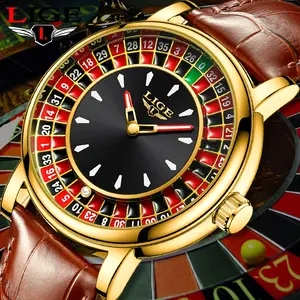 Fashion Leather Men Lucky Watch Rotating Dial Las Vegas Roulette Desktop Lucky Watch Men Waterproof Luminous Clock Watches