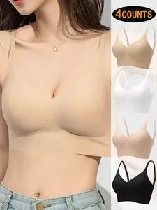 Women's Invisible Seamless Push-Up Bras Set, Chic Comfortable Backless Design, Fit, Non-See Through, Ideal for Small Busts, Pack of 4