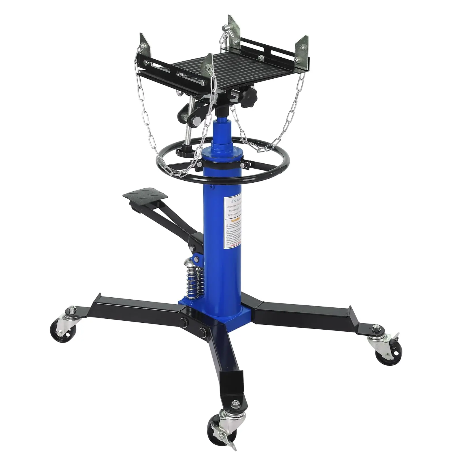 GARVEE 1/2 Ton Hydraulic Transmission Jack - 1100 lbs Capacity, Adjustable 2 Stage, 33.5"-69" High Lift, Foot Pedal Control, 360° Swivel Wheels, Available in Blue and Red for Garage/Shop Use.