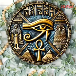 1PC 2D Flat 20.32x 20.32cm Iron Artistic Wall Art - Ancient Egyptian Totem Decoration, Eye of Horus, Anubis and Ra Design - Gold and Blue Artwork, Suitable for Home, Office, Room or Gift - Perfect for Holidays, Birthdays, Wall Decor Pictures